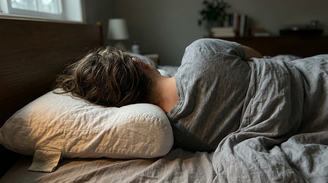 Person som sover på sidan med korrekt nackstöd från ergonomisk kudde