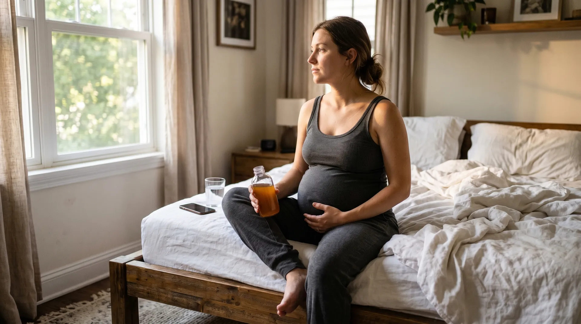 Gravid kvinna funderar över kollagentillskott