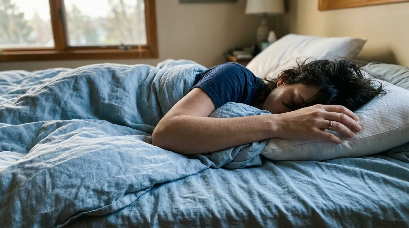 Person som testar kuddar med olika sovställningar