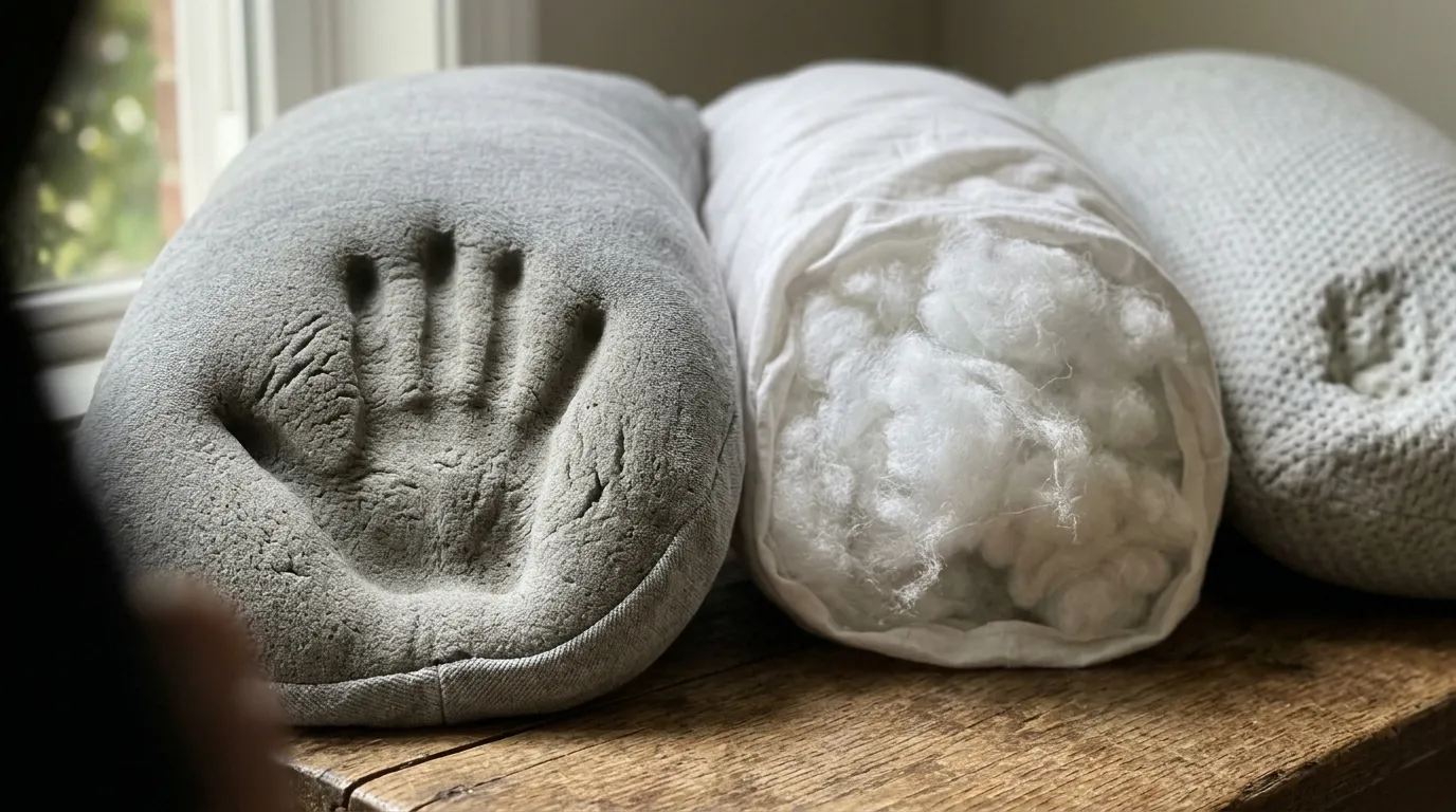 Olika typer av kuddmaterial uppradade för att visa livslängd och kvalitetsskillnader