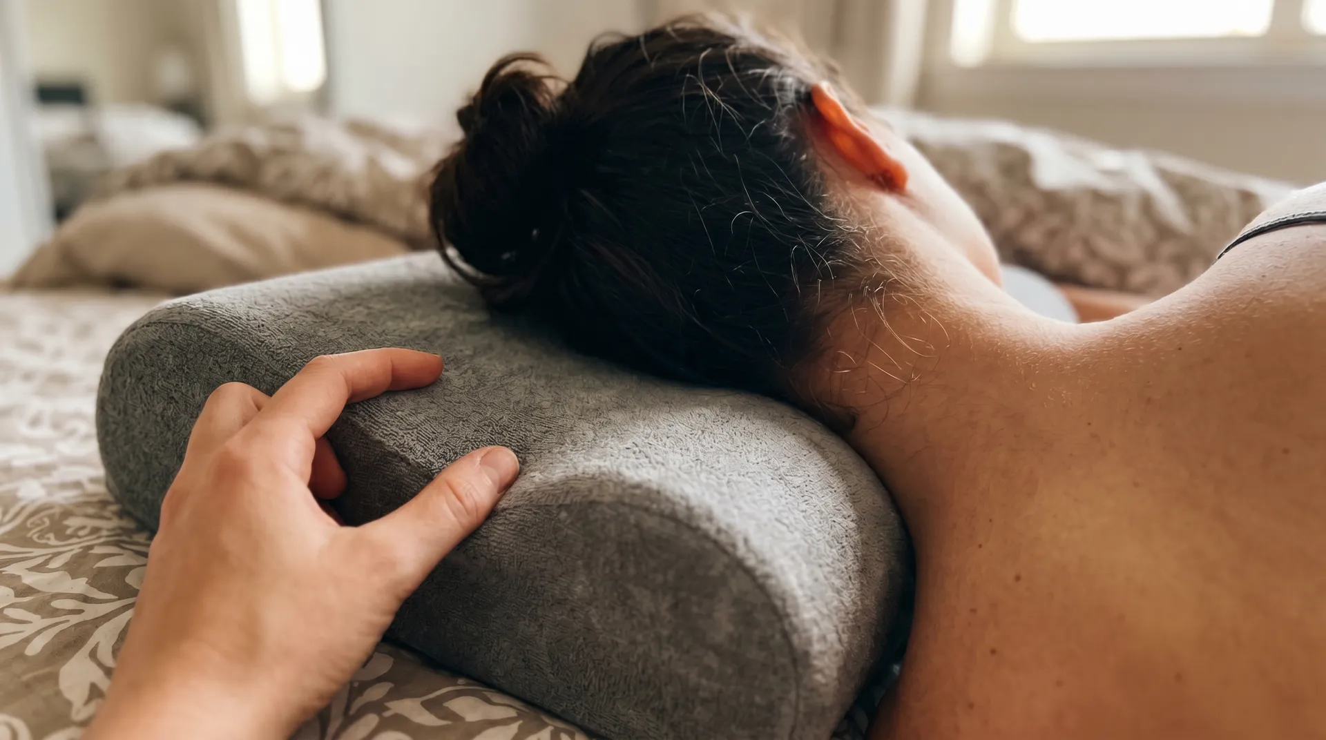 Illustration av korrekt och felaktig nackställning under sömn