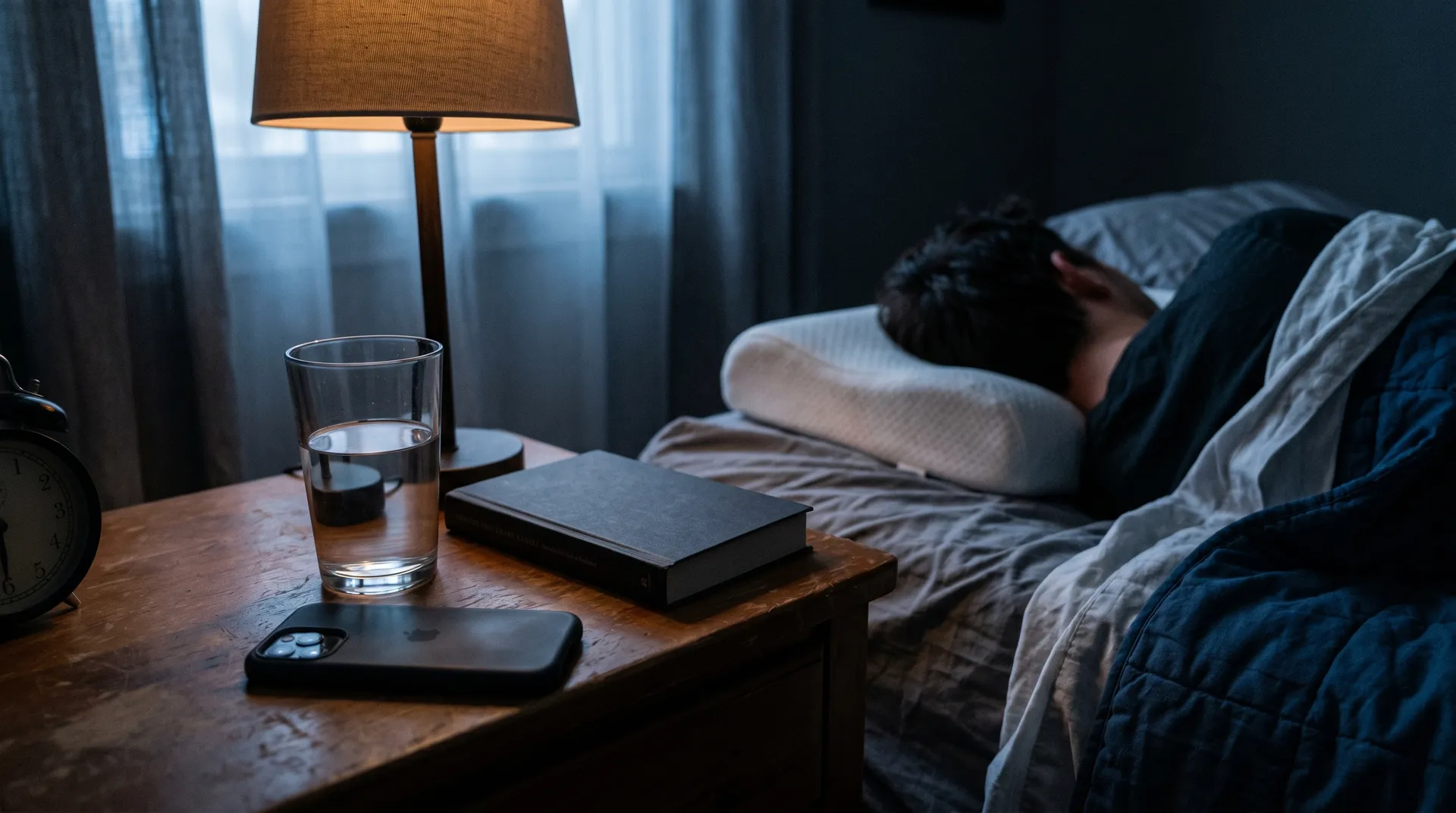 Sömnhygien rutiner före läggdags med dimmat ljus och avkoppling