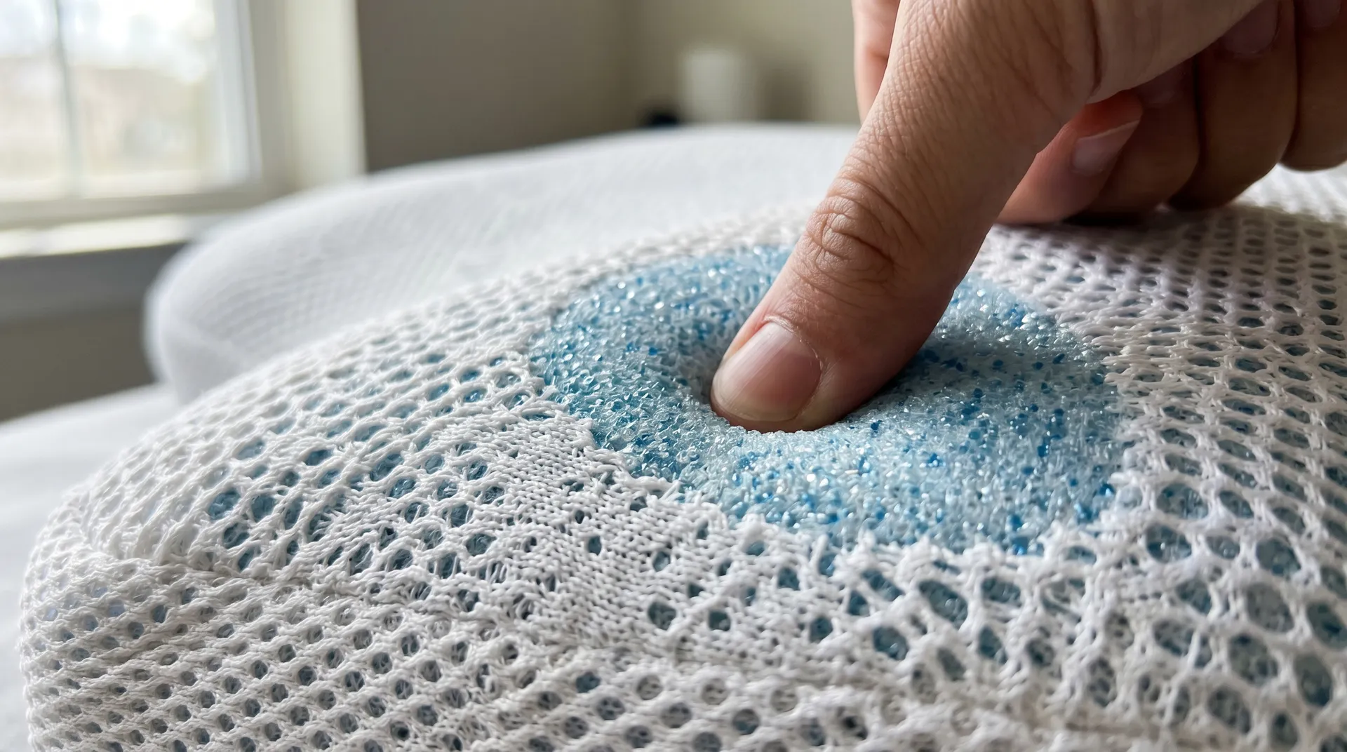 Närbild av kylande kudde med ventilerande struktur