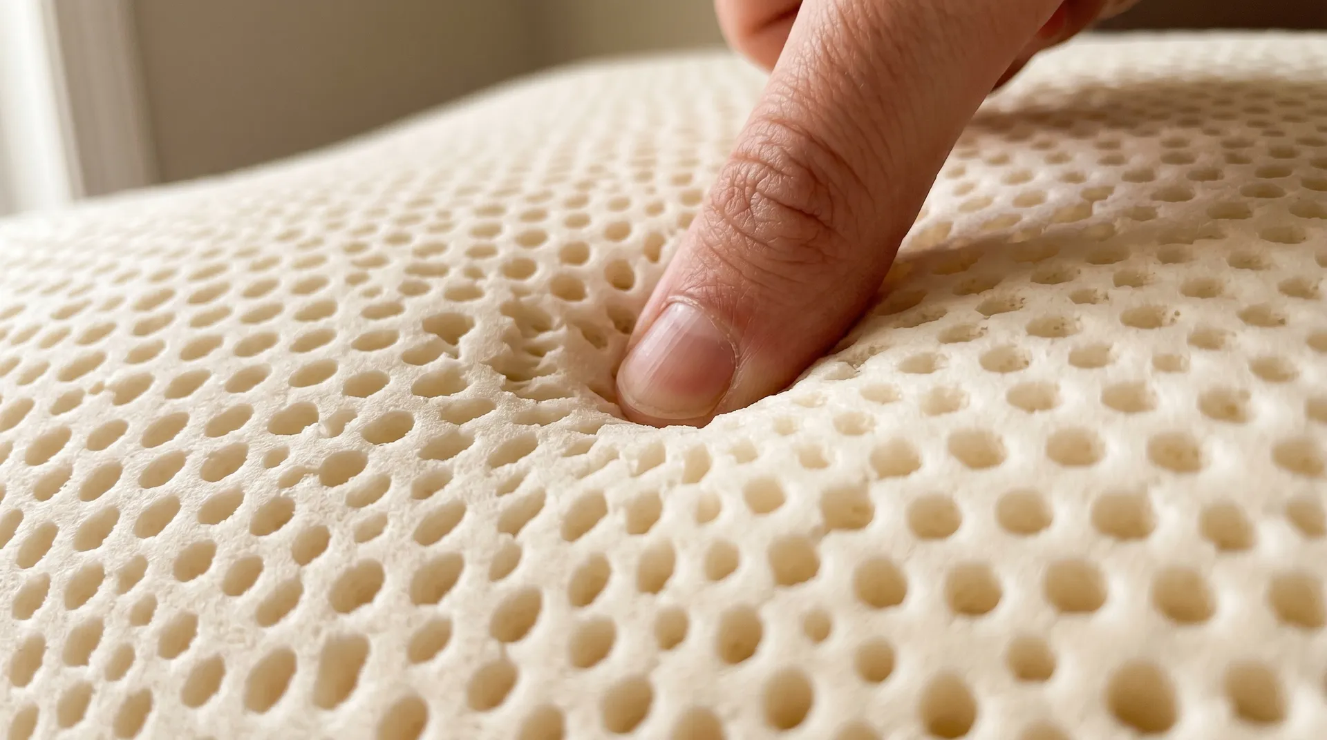 Nahaufnahme av latexkuddars porösa struktur