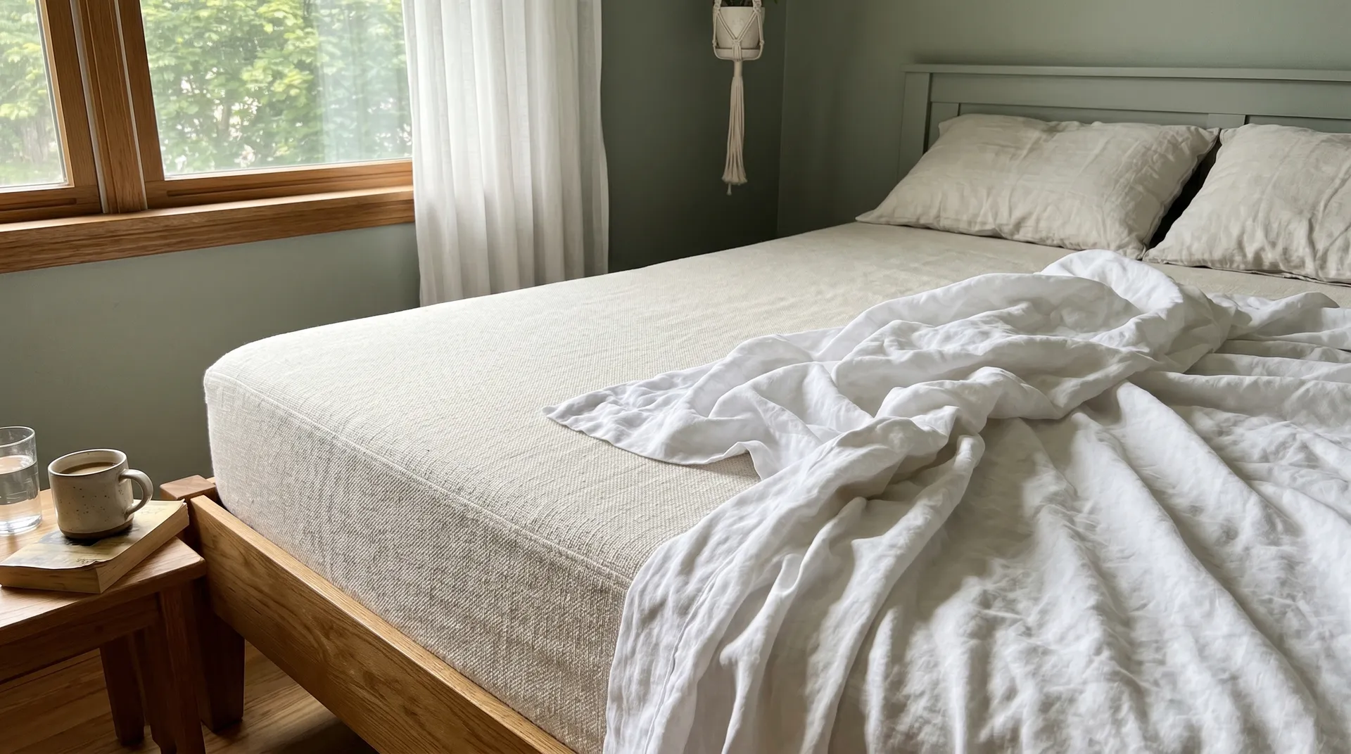 Andningsbar madrass och naturmaterial i sovrum