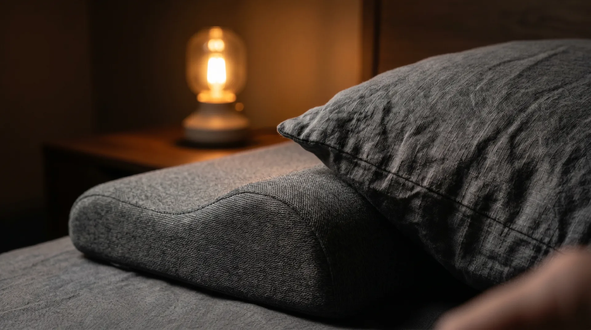 Avslappnande sovrum med dämpad belysning och minimalismisk inredning