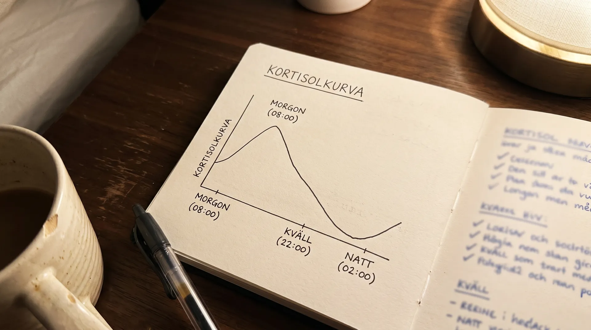 Diagram som visar kortisolcykelns dygnsrytm